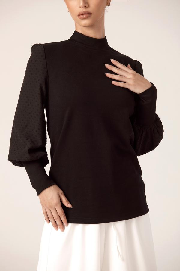 LANTERN SLEEVE TOP - BLACK