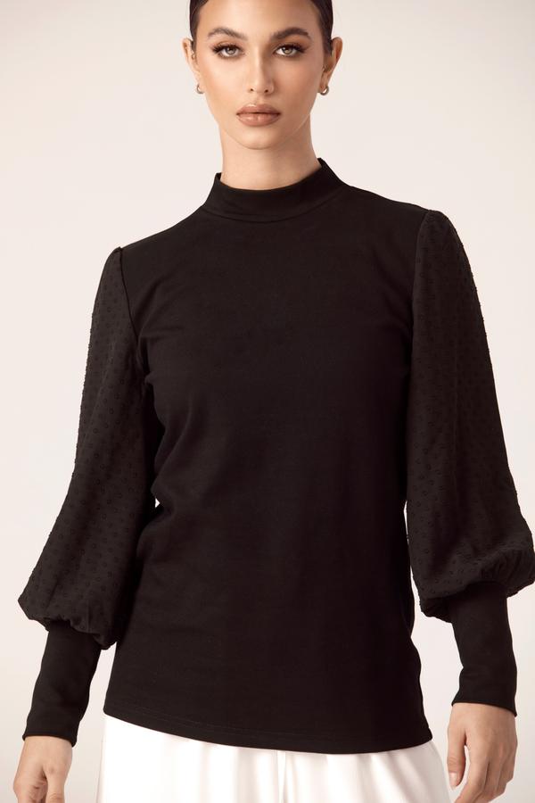 LANTERN SLEEVE TOP - BLACK