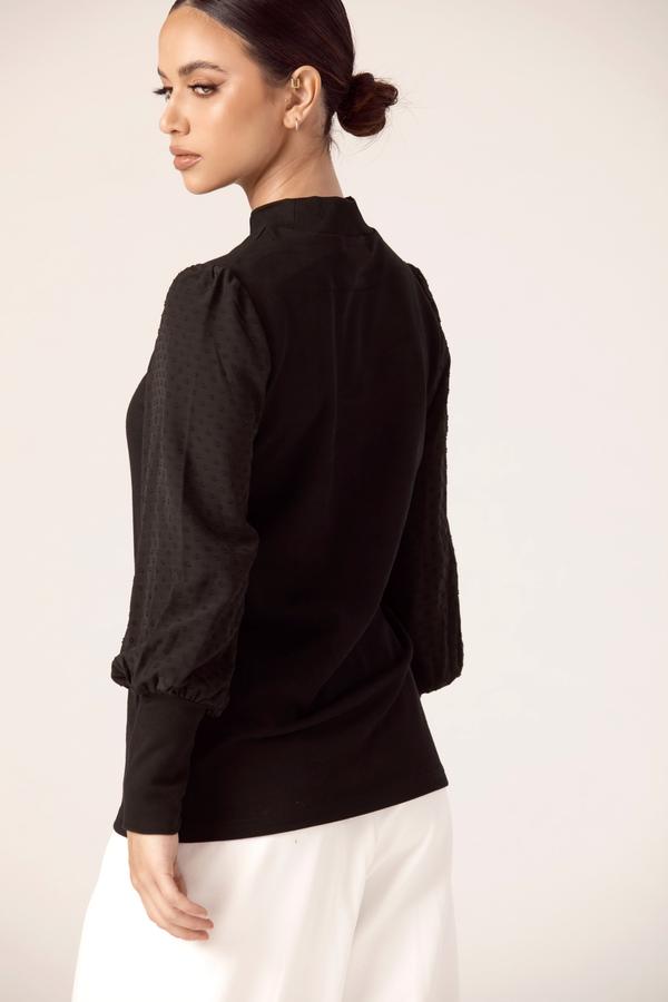 LANTERN SLEEVE TOP - BLACK