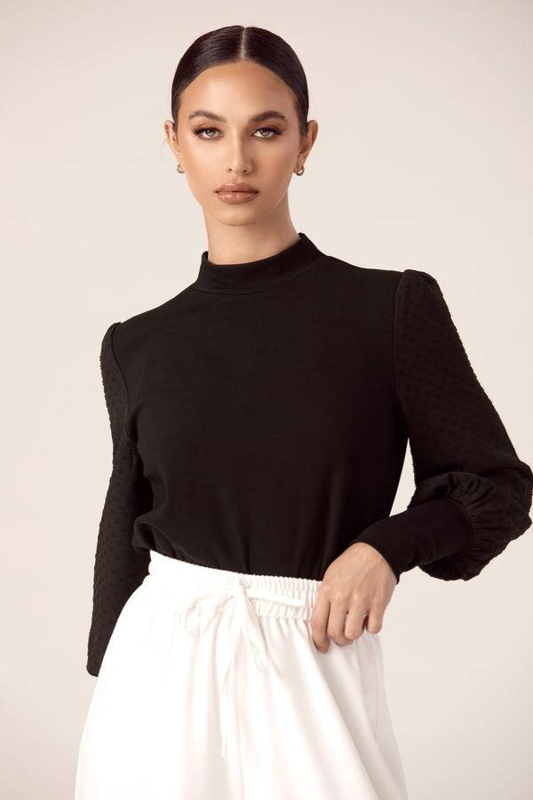 LANTERN SLEEVE TOP - BLACK