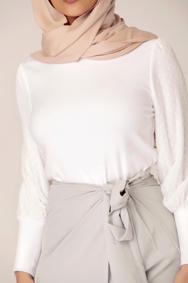 LANTERN SLEEVE TOP - WHITE