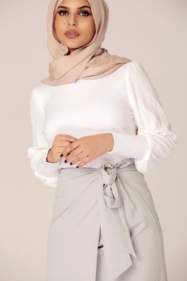 LANTERN SLEEVE TOP - WHITE