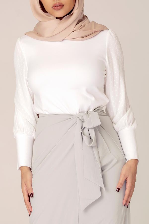 LANTERN SLEEVE TOP - WHITE